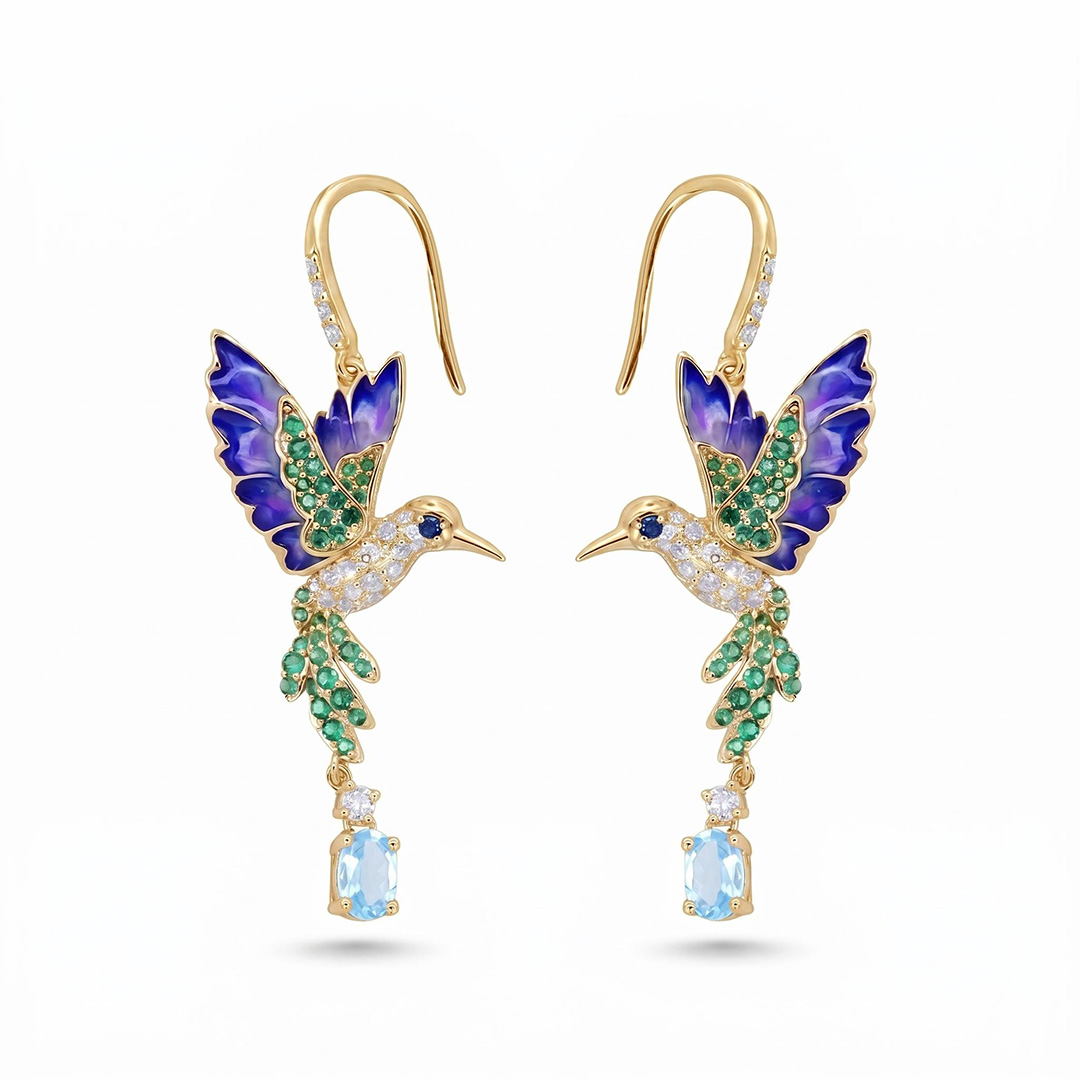 Helloice Enamel Nature Glaze Purple Wing Hummingbird Ear Studs Helloice Enamel Nature Glaze Purple Wing Hummingbird Ear Studs