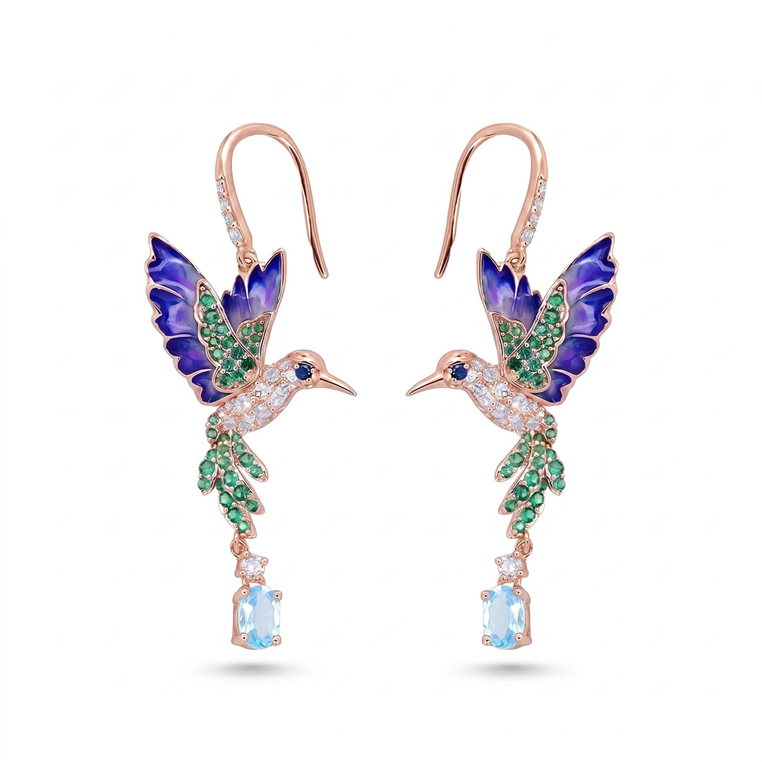 Helloice Enamel Nature Glaze Purple Wing Hummingbird Ear Studs Helloice Enamel Nature Glaze Purple Wing Hummingbird Ear Studs