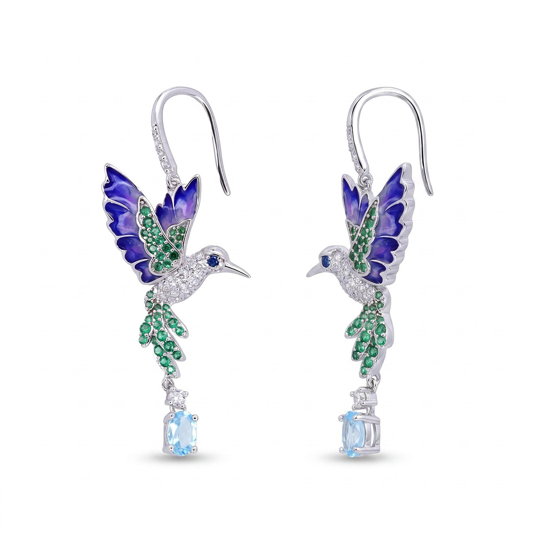 Helloice Enamel Nature Glaze Purple Wing Hummingbird Ear Studs Helloice Enamel Nature Glaze Purple Wing Hummingbird Ear Studs