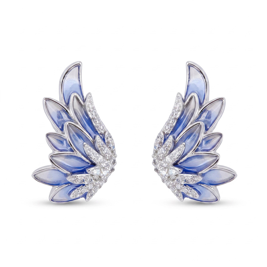 Helloice Enamel Nature Glaze Ice Blue Wing Stud Earrings Helloice Enamel Nature Glaze Ice Blue Wing Stud Earrings