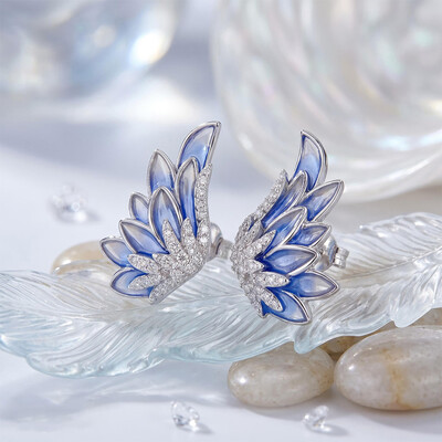 Helloice Enamel Nature Glaze Ice Blue Wing Stud Earrings