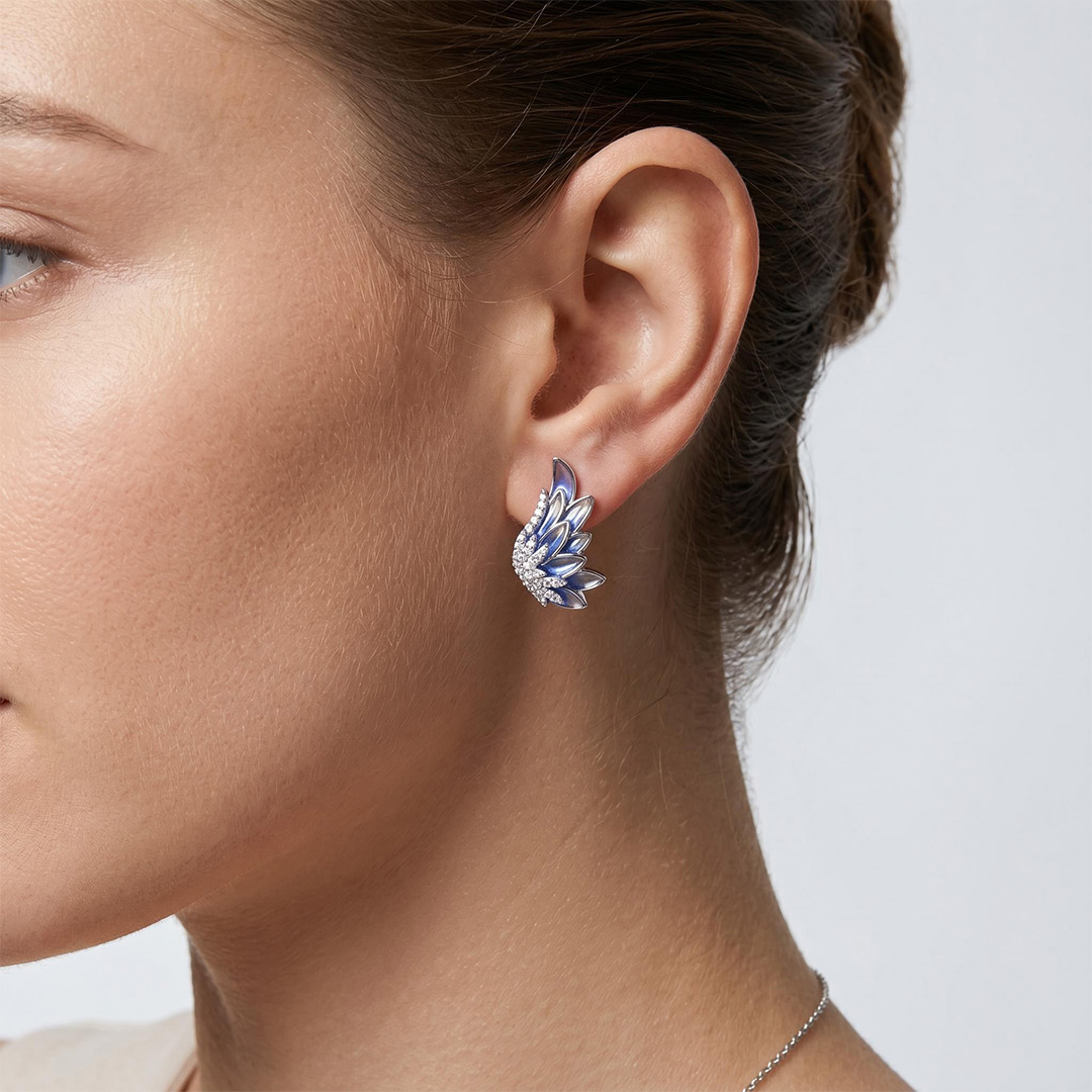 Helloice Enamel Nature Glaze Ice Blue Wing Stud Earrings Helloice Enamel Nature Glaze Ice Blue Wing Stud Earrings