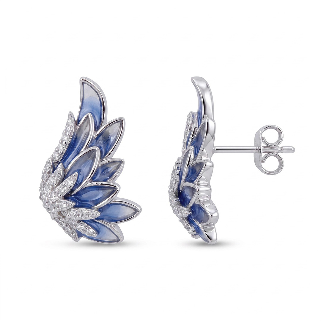 Helloice Enamel Nature Glaze Ice Blue Wing Stud Earrings Helloice Enamel Nature Glaze Ice Blue Wing Stud Earrings