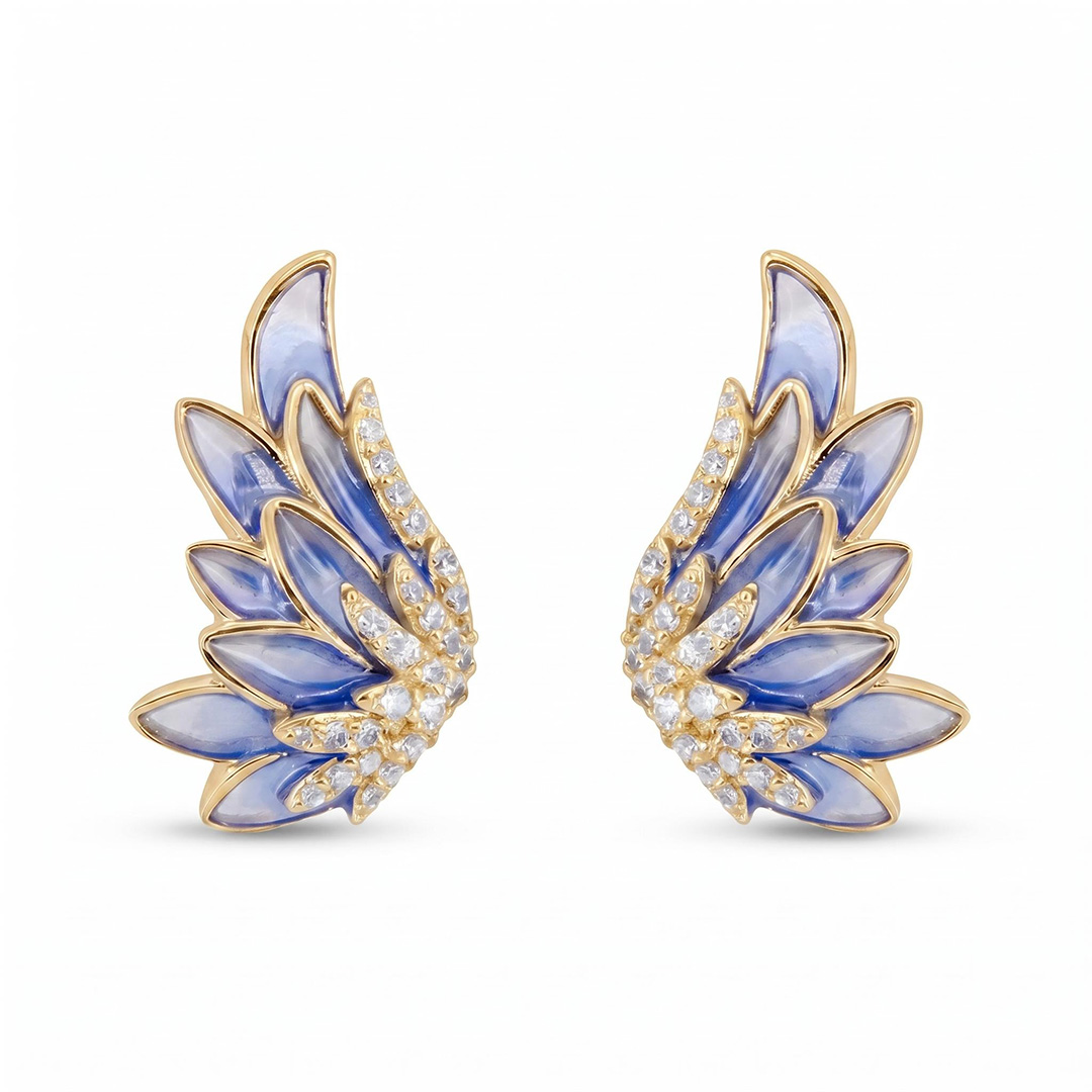 Helloice Enamel Nature Glaze Ice Blue Wing Stud Earrings Helloice Enamel Nature Glaze Ice Blue Wing Stud Earrings