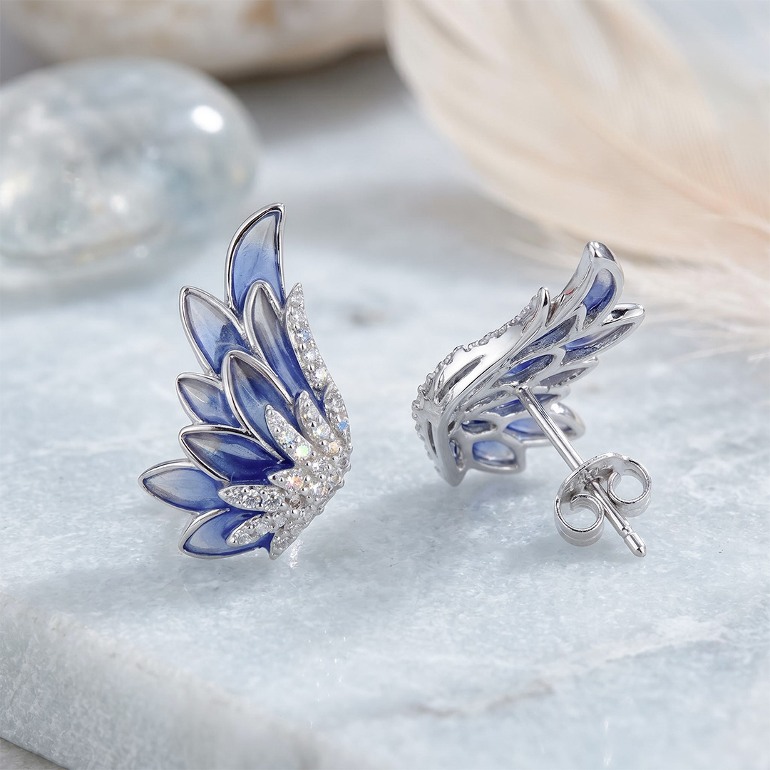 Helloice Enamel Nature Glaze Ice Blue Wing Stud Earrings Helloice Enamel Nature Glaze Ice Blue Wing Stud Earrings