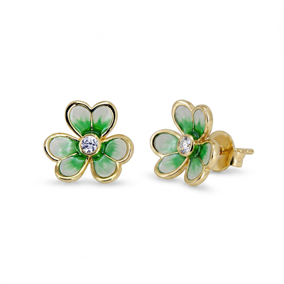 Helloice Enamel Nature Glaze Green Clover Stud Earrings