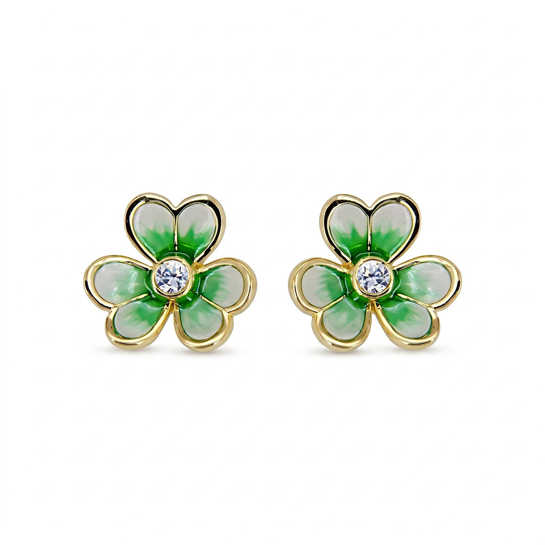 Helloice Enamel Nature Glaze Green Clover Stud Earrings Helloice Enamel Nature Glaze Green Clover Stud Earrings