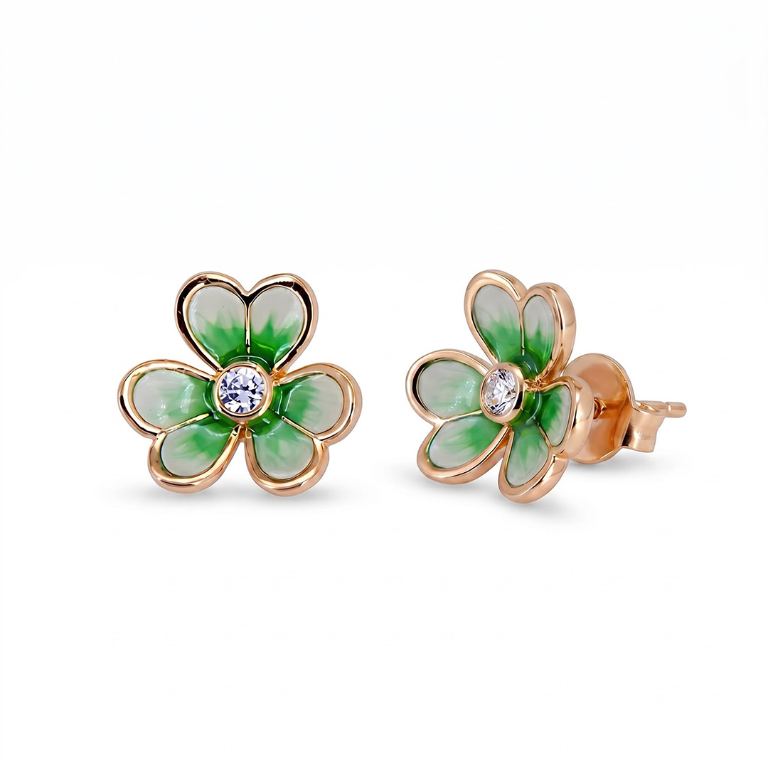 Helloice Enamel Nature Glaze Green Clover Stud Earrings Helloice Enamel Nature Glaze Green Clover Stud Earrings