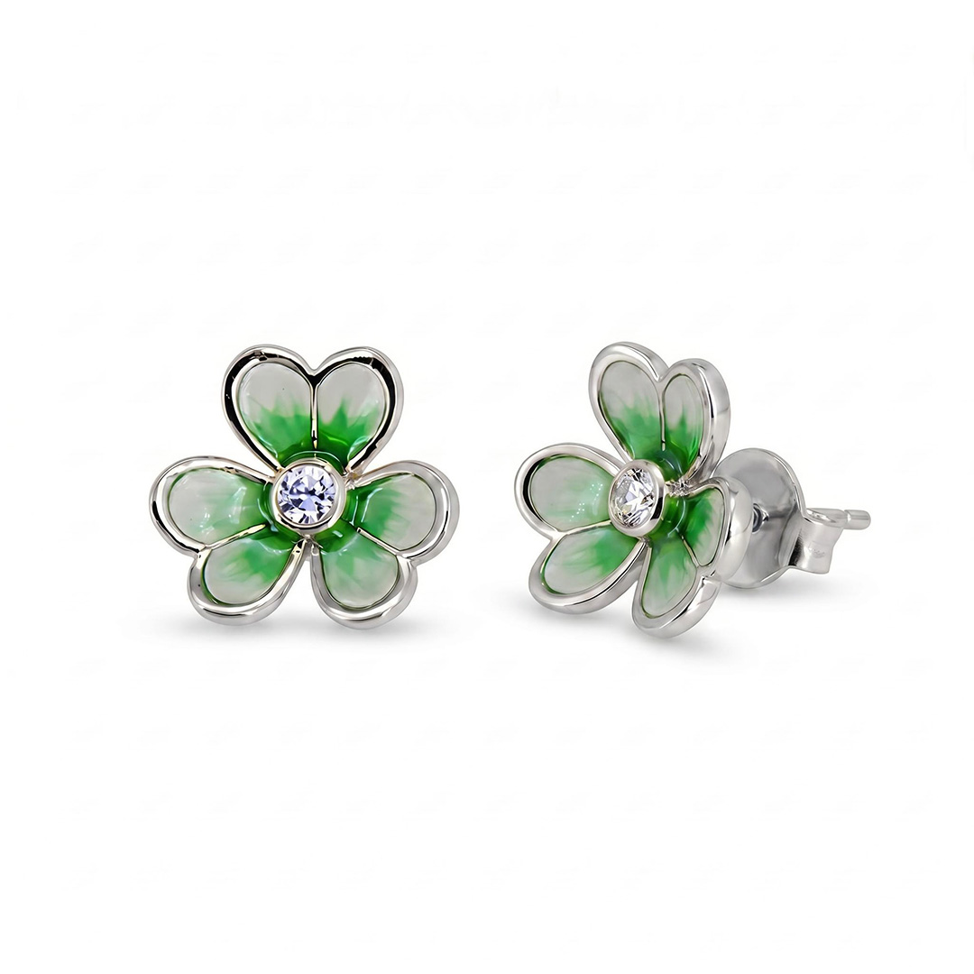 Helloice Enamel Nature Glaze Green Clover Stud Earrings Helloice Enamel Nature Glaze Green Clover Stud Earrings