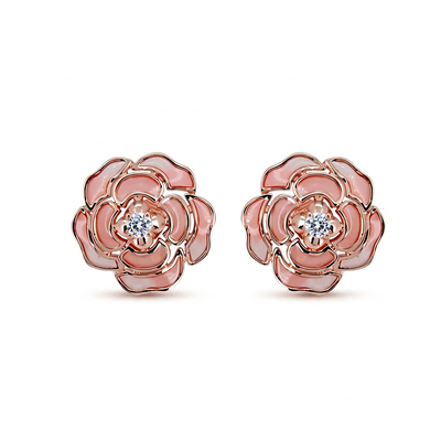 Helloice Enamel Nature Glaze Pink Rose Stud Earrings