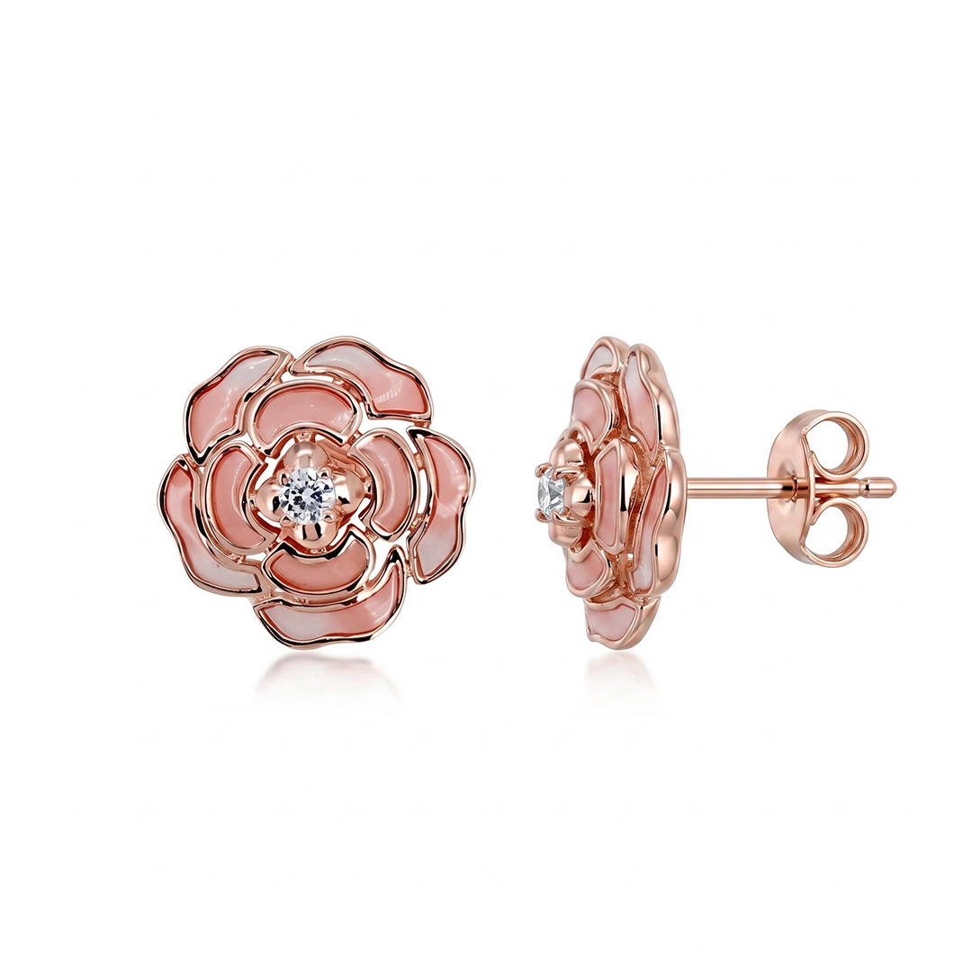 Helloice Enamel Nature Glaze Pink Rose Stud Earrings Helloice Enamel Nature Glaze Pink Rose Stud Earrings