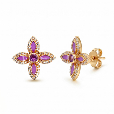 Helloice Enamel Nature Glaze Rose Purple Cross Stud Earrings