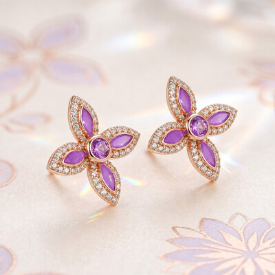 Helloice Enamel Nature Glaze Rose Purple Cross Stud Earrings
