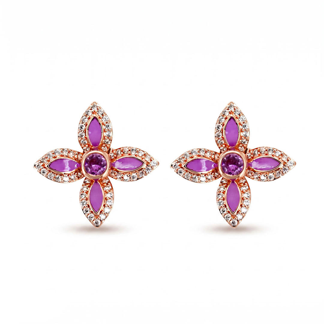 Helloice Enamel Nature Glaze Rose Purple Cross Stud Earrings Helloice Enamel Nature Glaze Rose Purple Cross Stud Earrings