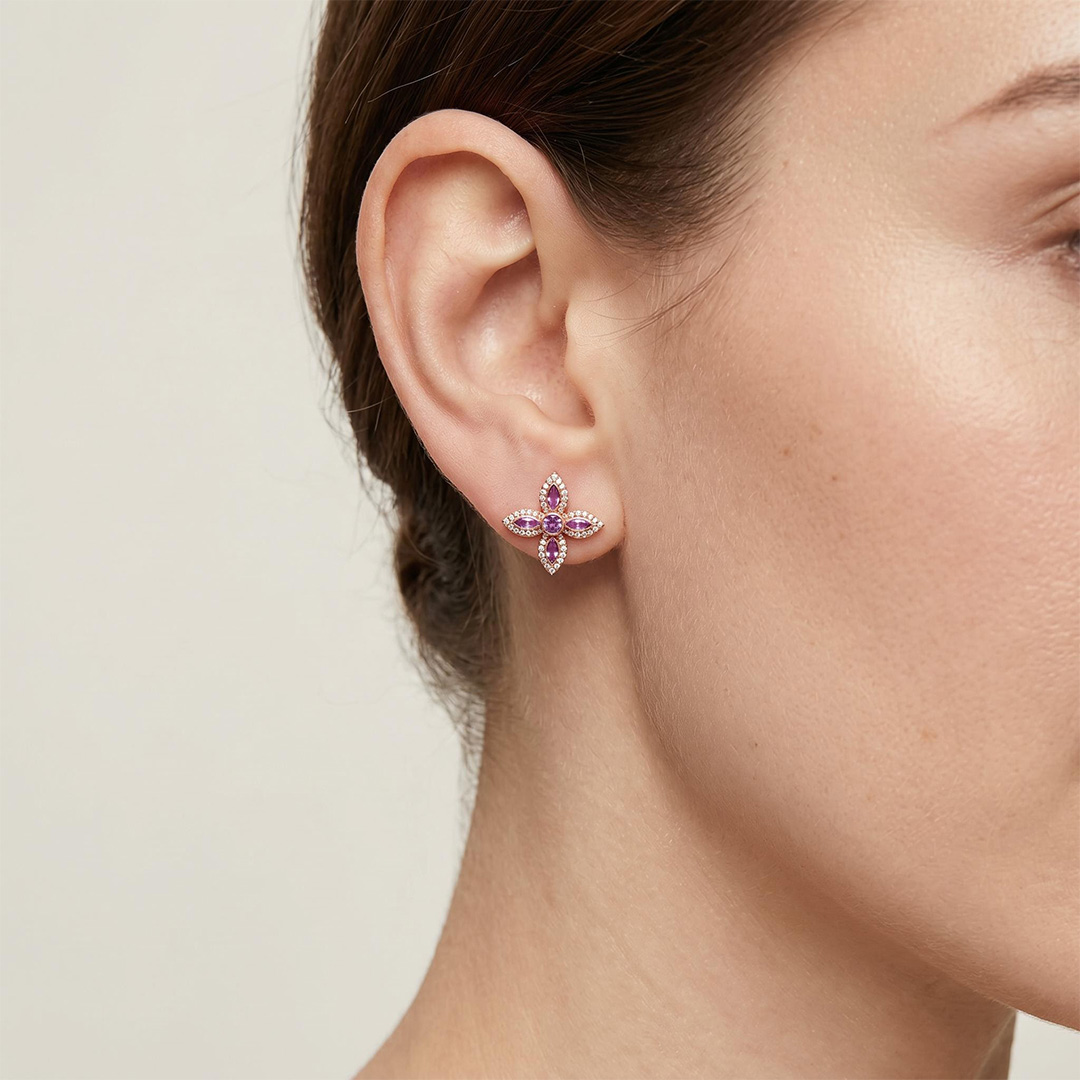 Helloice Enamel Nature Glaze Rose Purple Cross Stud Earrings Helloice Enamel Nature Glaze Rose Purple Cross Stud Earrings