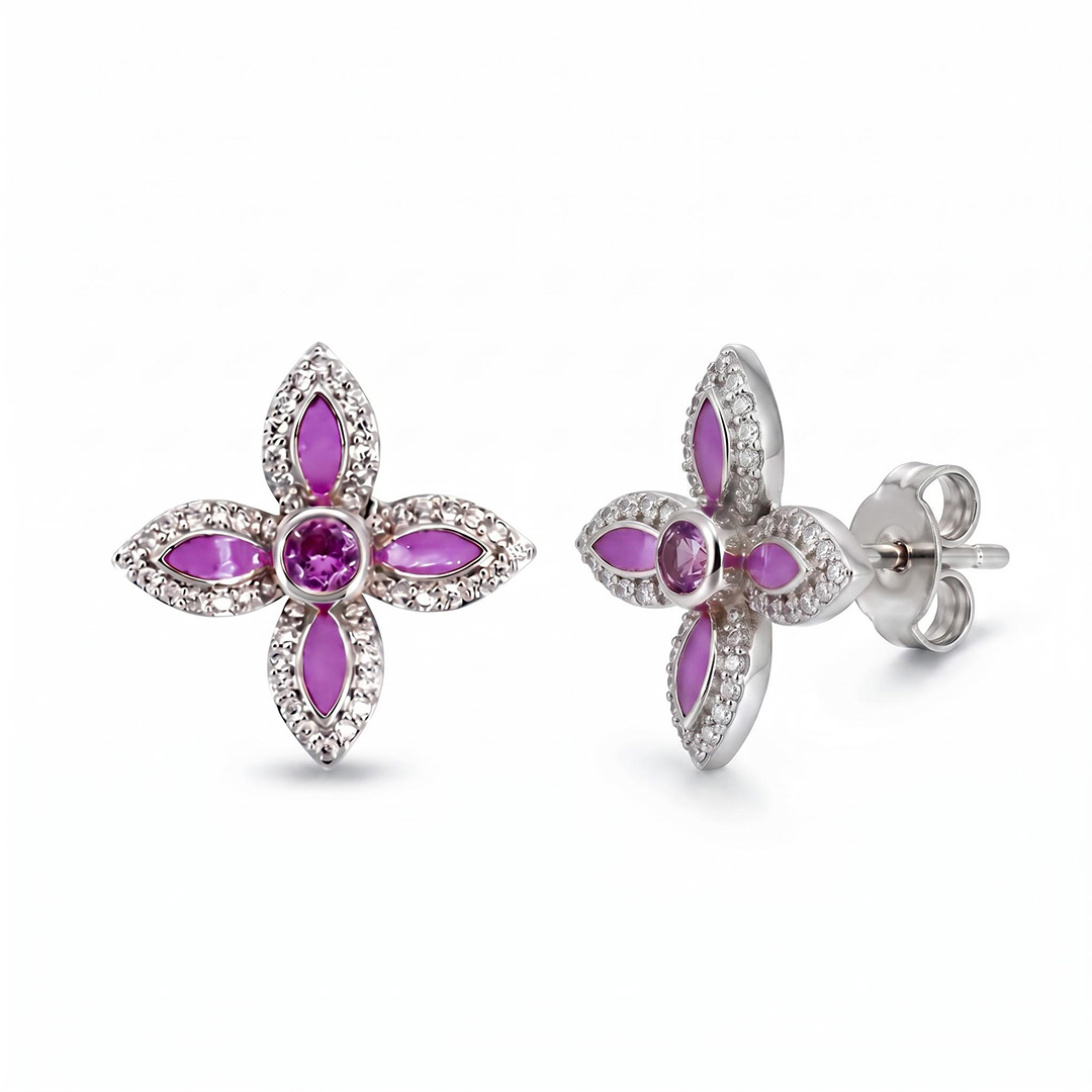 Helloice Enamel Nature Glaze Rose Purple Cross Stud Earrings Helloice Enamel Nature Glaze Rose Purple Cross Stud Earrings