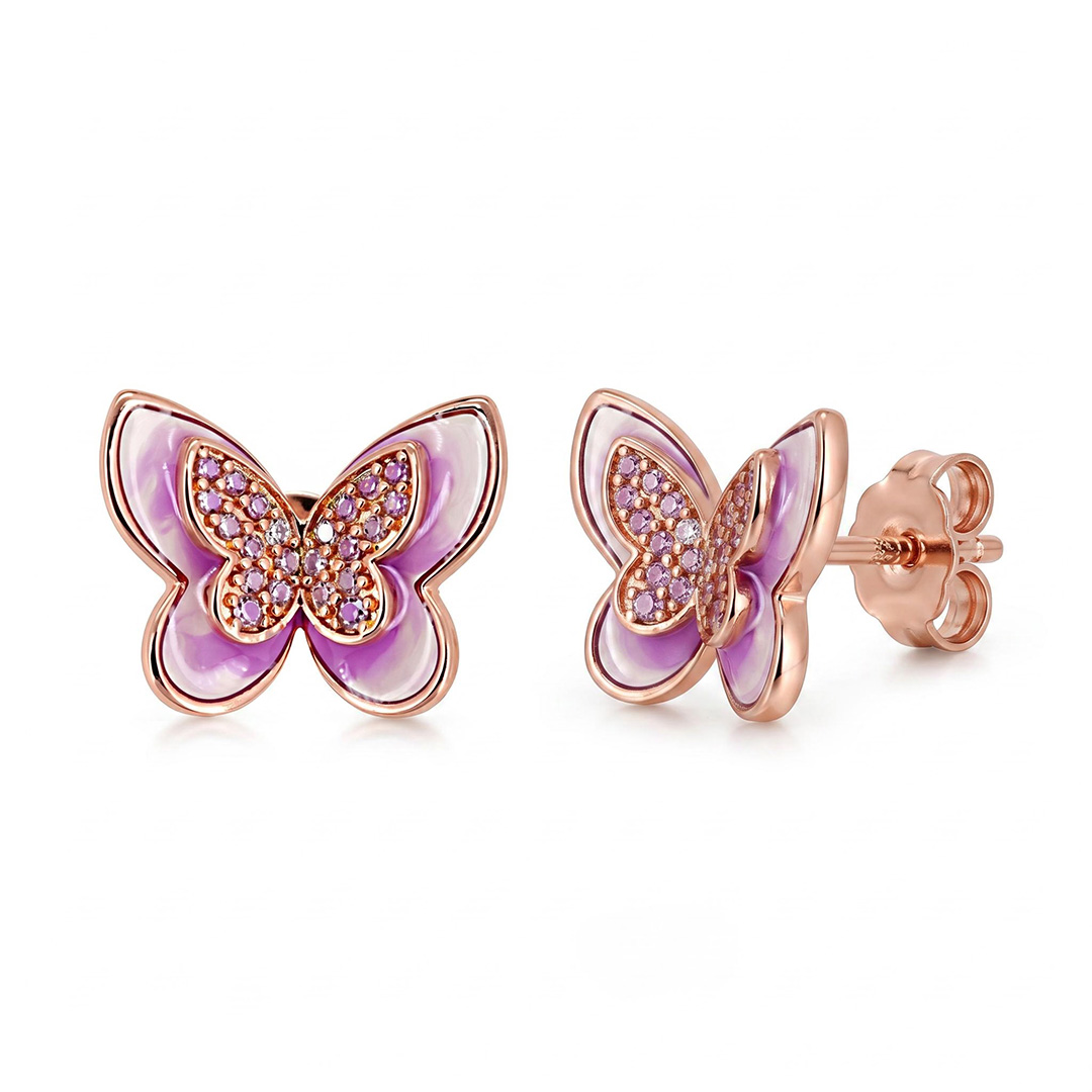Helloice Enamel Nature Glaze Rose Purple Butterfly Stud Earrings