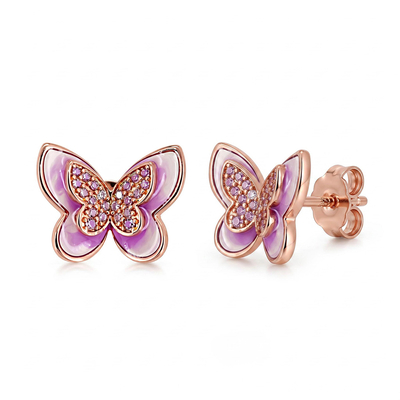 Helloice Enamel Nature Glaze Rose Purple Butterfly Stud Earrings