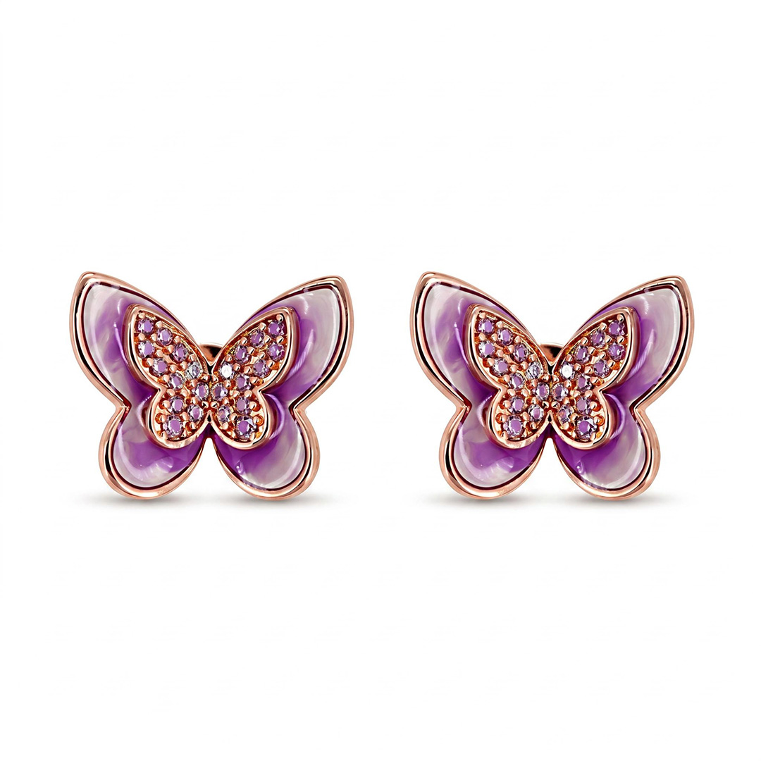 Helloice Enamel Nature Glaze Rose Purple Butterfly Stud Earrings