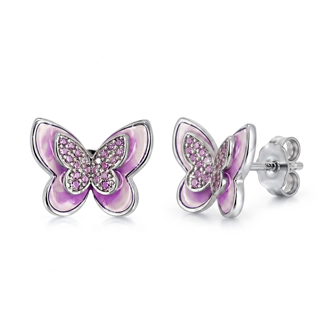 Helloice Enamel Nature Glaze Rose Purple Butterfly Stud Earrings
