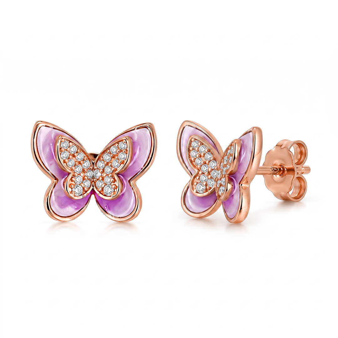 Enamel Nature Glaze Rose Purple Butterfly Stud Earrings Enamel Nature Glaze Rose Purple Butterfly Stud Earrings