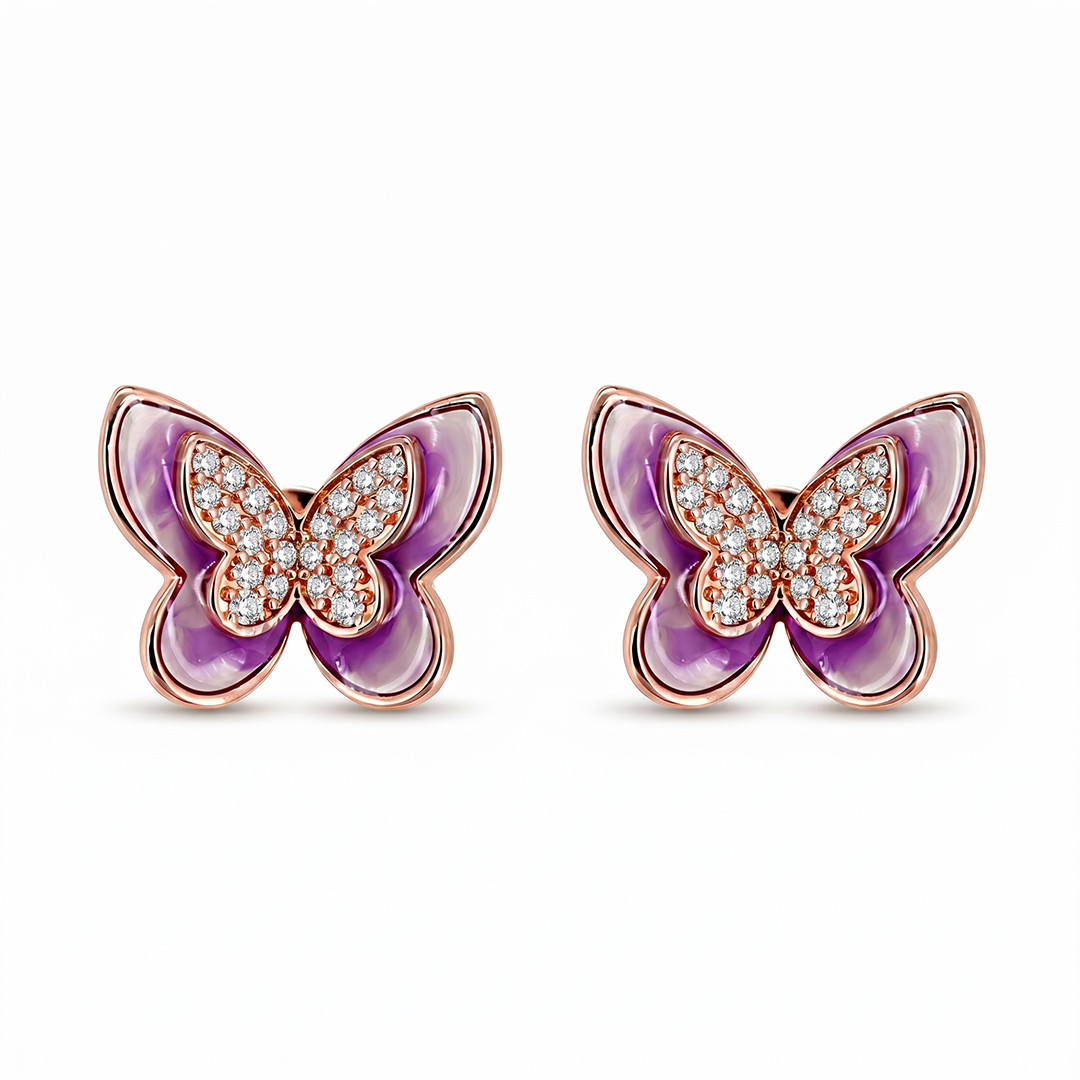 Enamel Nature Glaze Rose Purple Butterfly Stud Earrings Enamel Nature Glaze Rose Purple Butterfly Stud Earrings