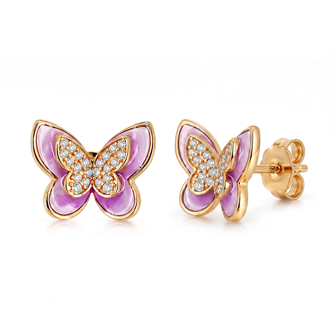 Enamel Nature Glaze Rose Purple Butterfly Stud Earrings Enamel Nature Glaze Rose Purple Butterfly Stud Earrings
