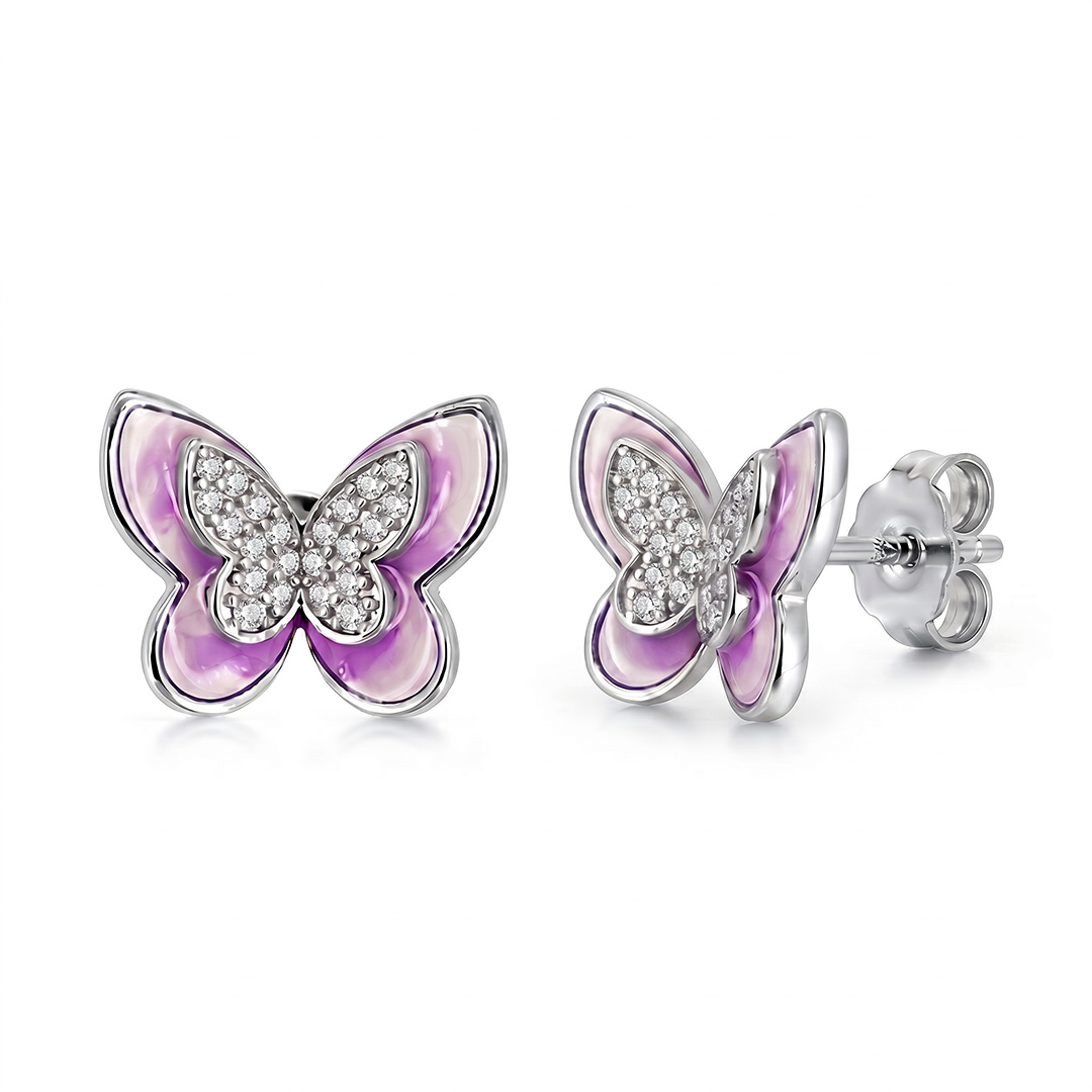 Enamel Nature Glaze Rose Purple Butterfly Stud Earrings Enamel Nature Glaze Rose Purple Butterfly Stud Earrings