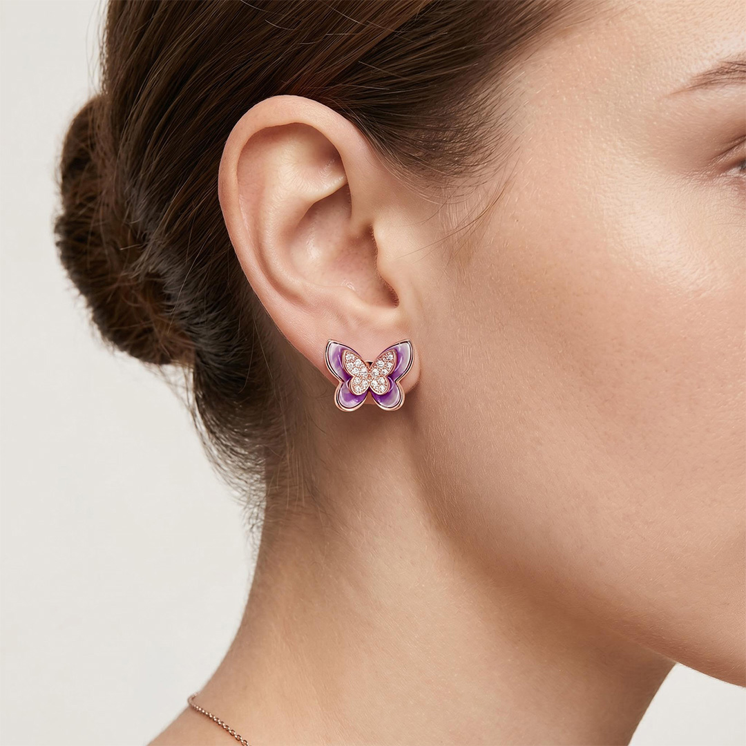 Enamel Nature Glaze Rose Purple Butterfly Stud Earrings Enamel Nature Glaze Rose Purple Butterfly Stud Earrings