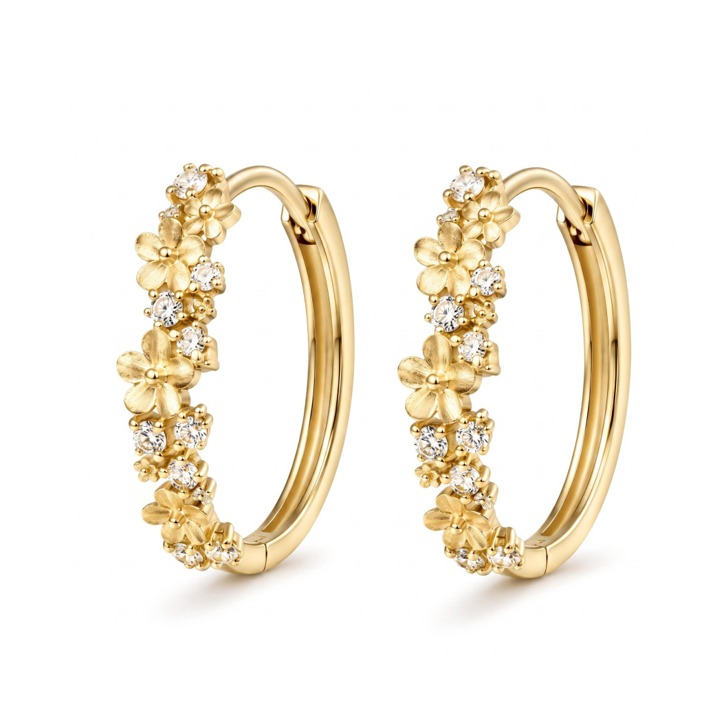 Nature-inspired Flower Cluster Sandblasted Hoop Earrings