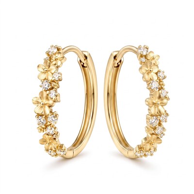 Nature-inspired Flower Cluster Sandblasted Hoop Earrings