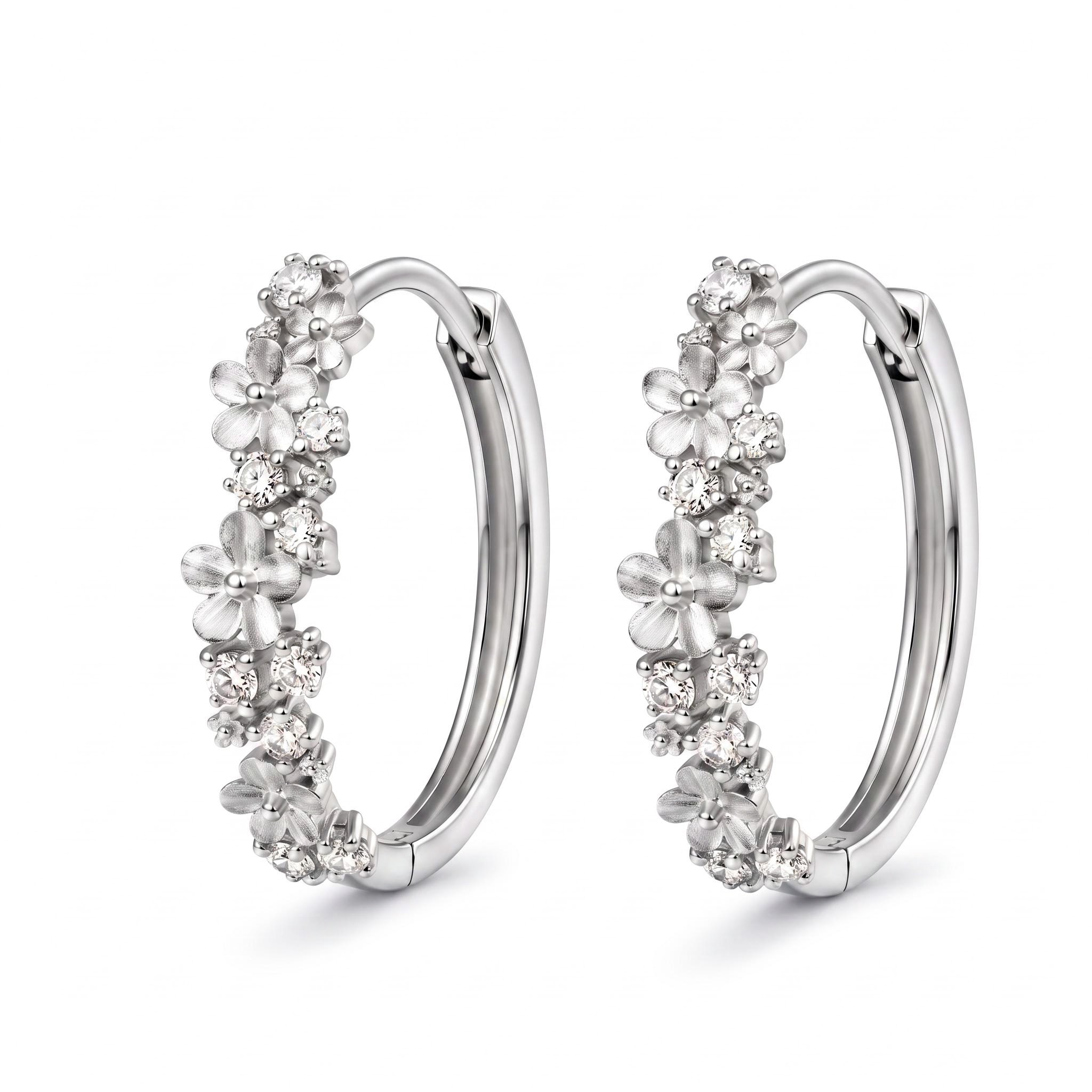 Nature-inspired Flower Cluster Sandblasted Hoop Earrings Nature-inspired Flower Cluster Sandblasted Hoop Earrings