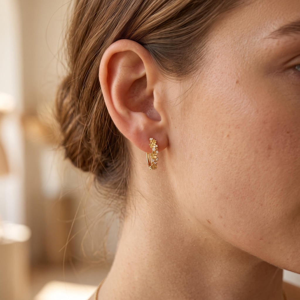 Nature-inspired Flower Cluster Sandblasted Hoop Earrings Nature-inspired Flower Cluster Sandblasted Hoop Earrings