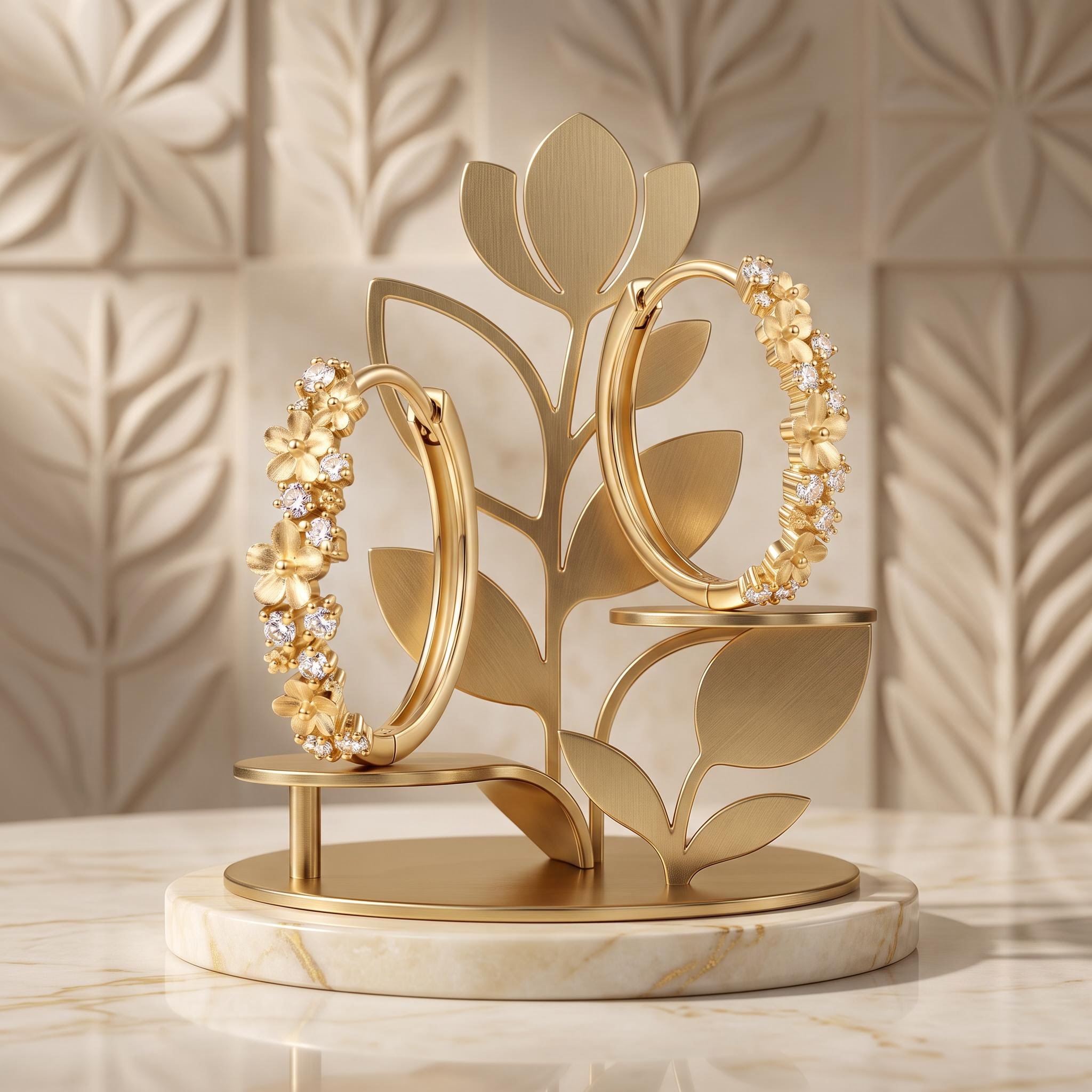 Nature-inspired Flower Cluster Sandblasted Hoop Earrings Nature-inspired Flower Cluster Sandblasted Hoop Earrings