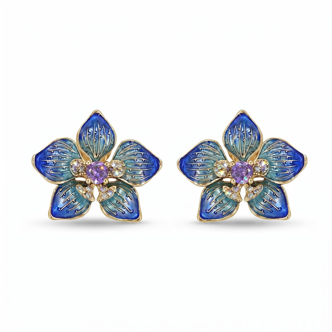 Enamel Nature Glaze Dazzling Blue Five-Petal Flower Stud Earrings