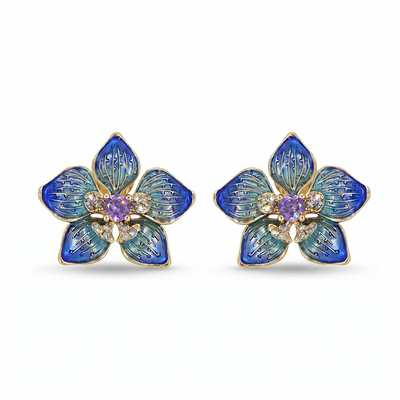 Enamel Nature Glaze Dazzling Blue Five-Petal Flower Stud Earrings