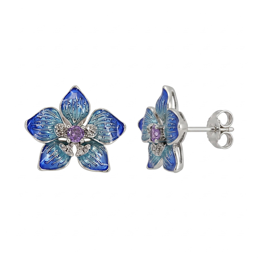 Enamel Nature Glaze Dazzling Blue Five-Petal Flower Stud Earrings