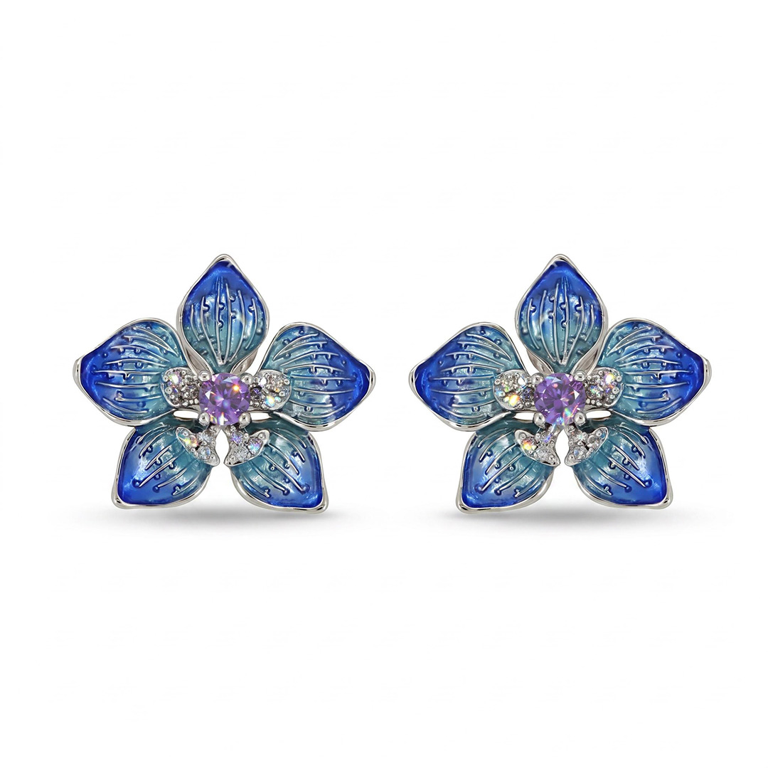 Enamel Nature Glaze Dazzling Blue Five-Petal Flower Stud Earrings