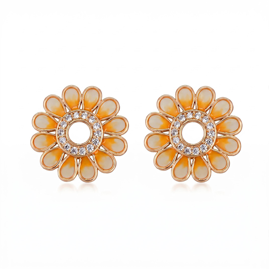 Enamel Nature Glaze Orange Sunflower Stud Earrings
