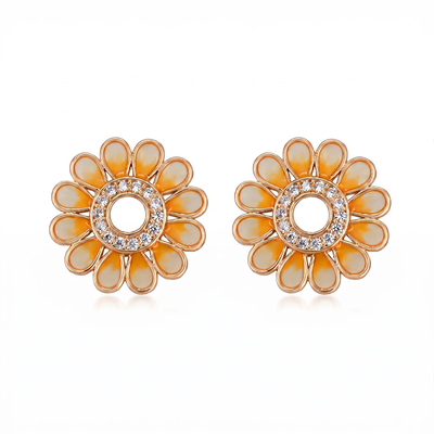 Enamel Nature Glaze Orange Sunflower Stud Earrings