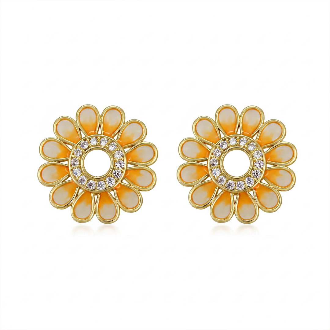 Enamel Nature Glaze Orange Sunflower Stud Earrings