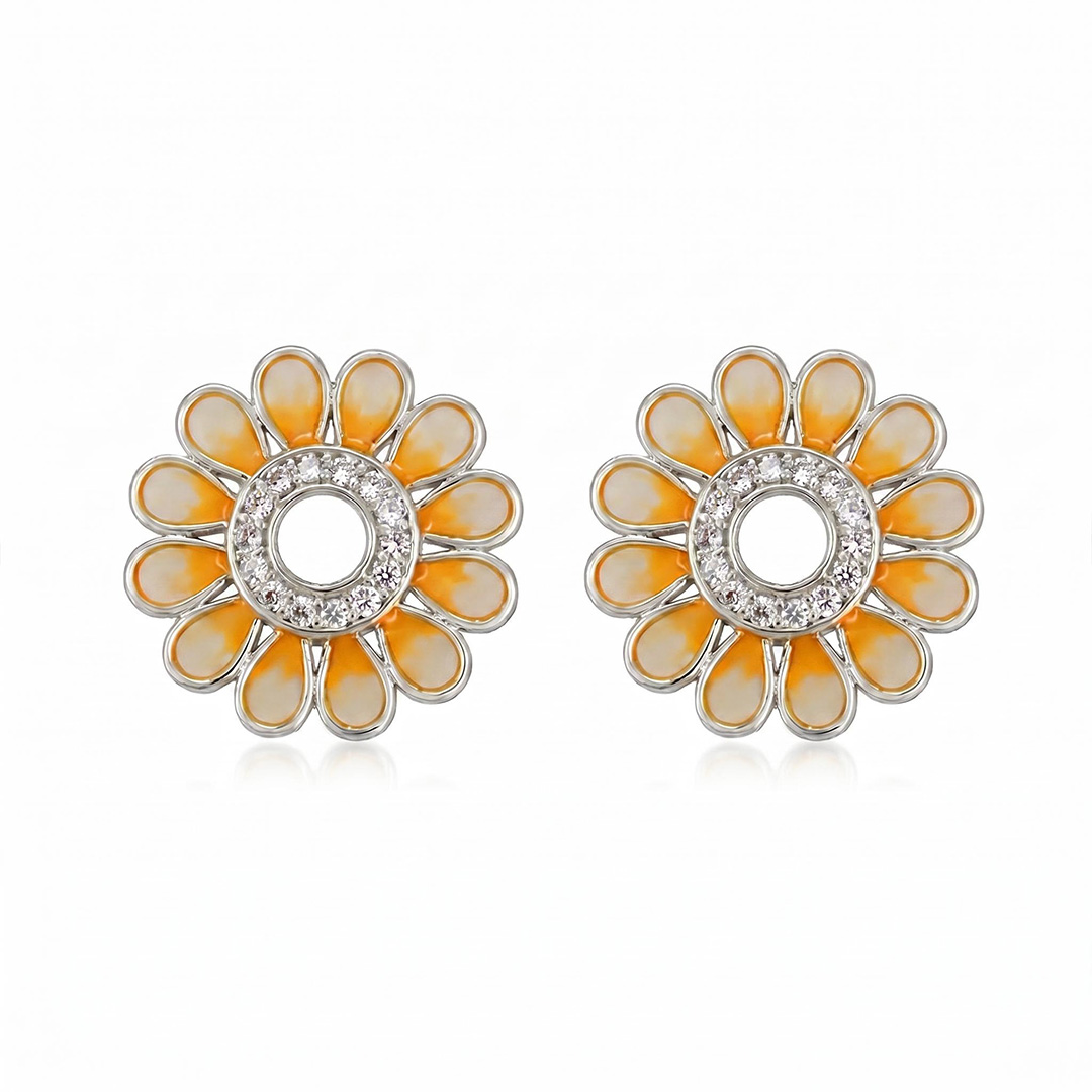 Enamel Nature Glaze Orange Sunflower Stud Earrings