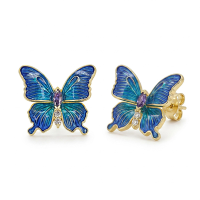 Enamel Nature Glaze Dazzling Blue Butterfly Stud Earrings
