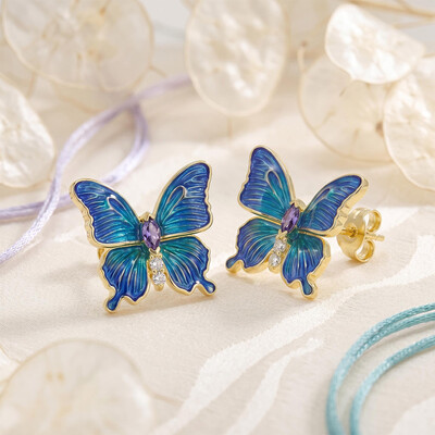 Enamel Nature Glaze Dazzling Blue Butterfly Stud Earrings