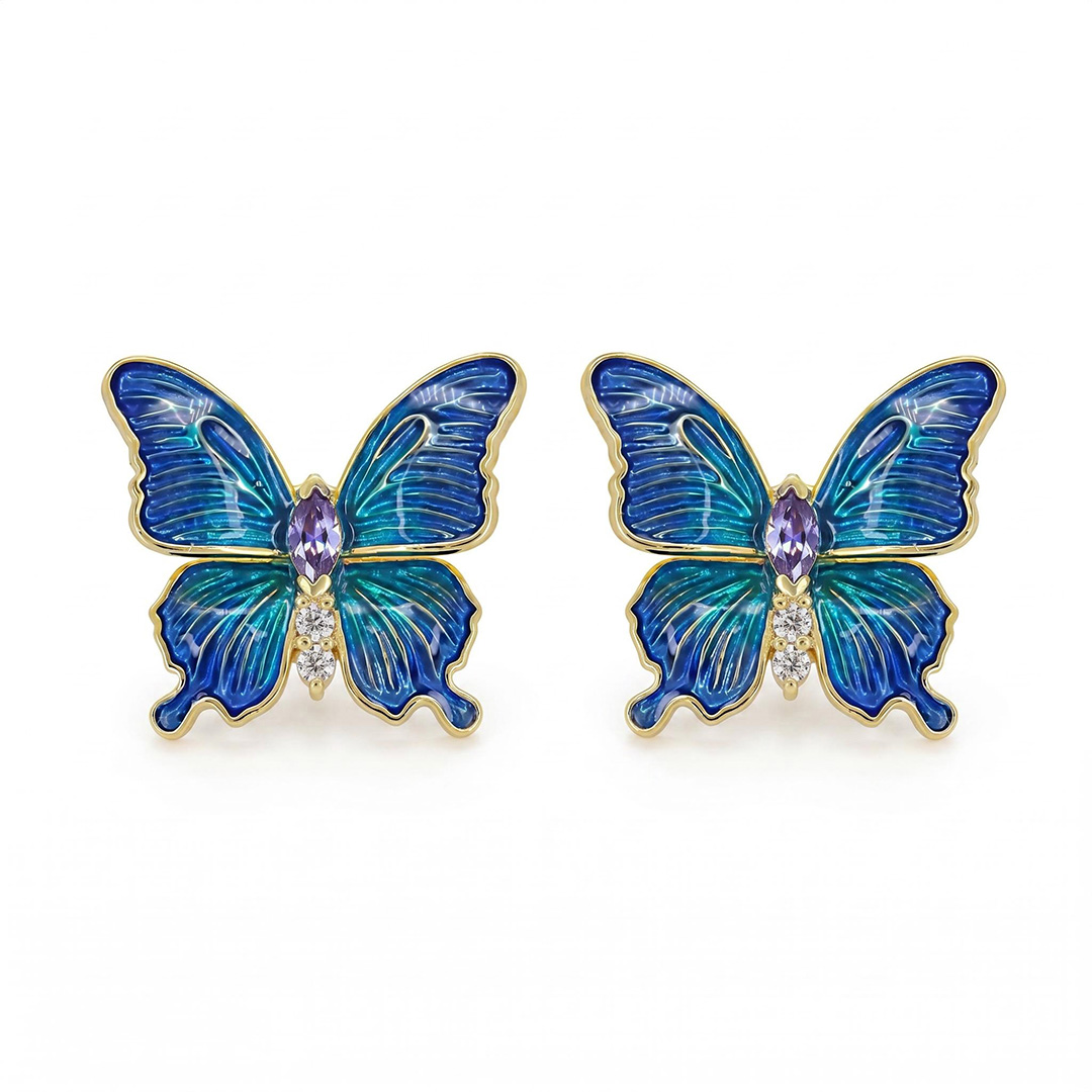 Enamel Nature Glaze Dazzling Blue Butterfly Stud Earrings
