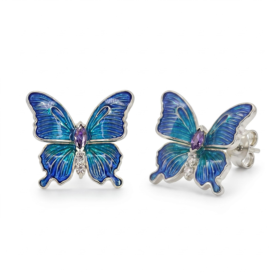 Enamel Nature Glaze Dazzling Blue Butterfly Stud Earrings
