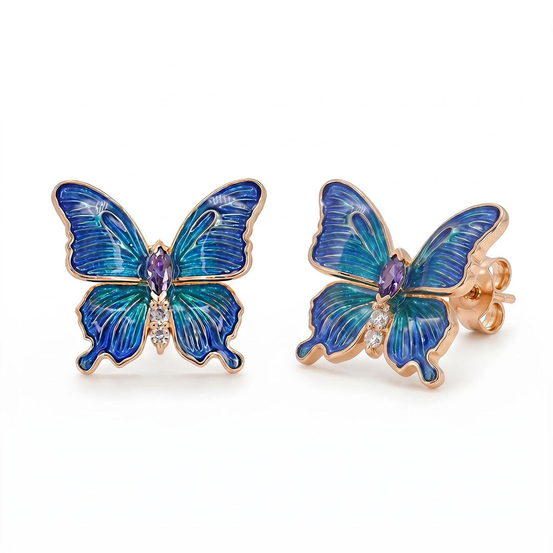 Enamel Nature Glaze Dazzling Blue Butterfly Stud Earrings