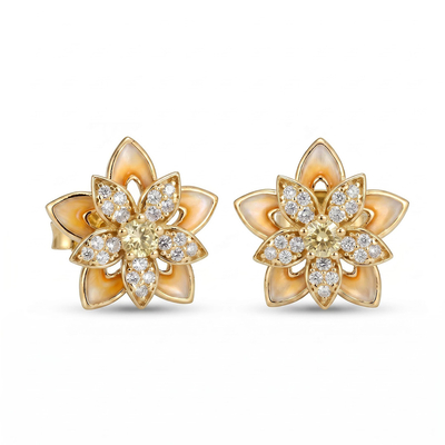 Enamel Nature Glaze Orange Five-Petal Flower Stud Earrings