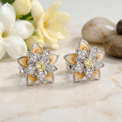 Enamel Nature Glaze Orange Five-Petal Flower Stud Earrings