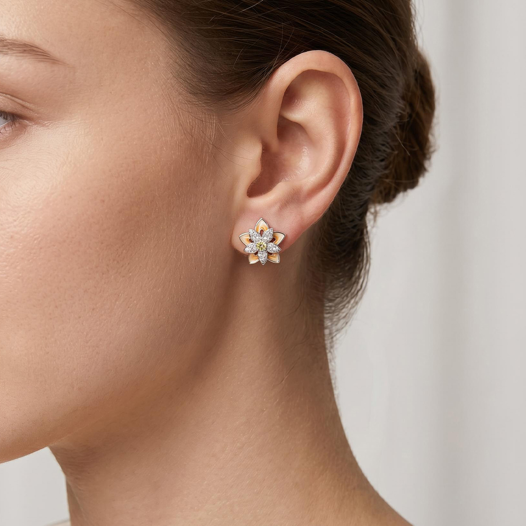 Enamel Nature Glaze Orange Five-Petal Flower Stud Earrings
